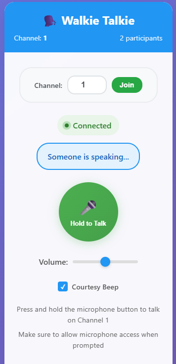 Screen shot of HTML5 Walkie Talkie